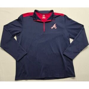 Atlanta Braves men's‎ navy 1/4 zip pullover jacket XL team logo MLB game day